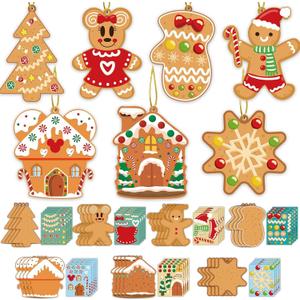 Christmas Ornaments Art and Crafts for Kids - 28pcs DIY Christmas Cutouts with Gingerbread Cookies Man House Christmas Stickers for Tree Home Xmas Party Favors Decorations