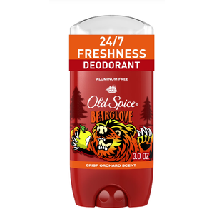 Old Spice Aluminum Free Deodorant for Men, 24/7 Odor Protection, 24/7 Freshness & Lasting Scent, Goes on Clear, Bearglove with Crisp Orchard Scent, 3.0 oz (Pack of 1)