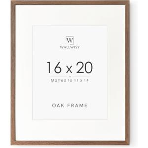 16x20 Picture Frame, Solid Oak 16 x 20 Picture Frame with Mat, 16x20 Natural Wood Frame for Wall Art Photo, (Walnut Set of 1)