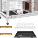 GUTINNEEN Large Mobile Rabbit Hutch Indoor Outdoor with Wheels, Deep Leak-Proof Pull-Out Tray & Wire Mesh, Waterproof Asphalt Roof Small Animal Cage with Openable Roof for Rabbits & Guinea Pigs