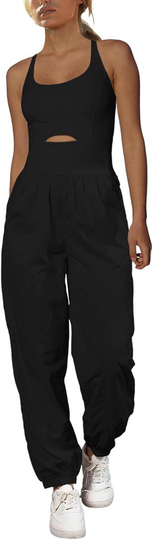 SENSERISE Womens Athletic Romper One Piece Workout Jumpsuits Running Hiking Outfit Gym Clothes Activewear with Pockets (Small, Black)