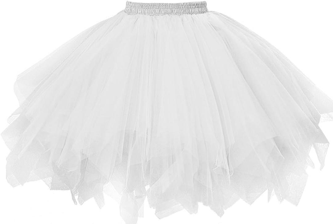 GOOBGS Musever 1950s Vintage Ballet Bubble Skirt Tulle Petticoat Puffy Tutu (Small-Medium, White)