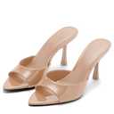 Riekhany High Heel Mules for Women Slip On Open Pointed Toe Classy Patent Leather Stiletto Pumps Formal Slingback Mule Sandals Dress Walking Shoes Nude 10