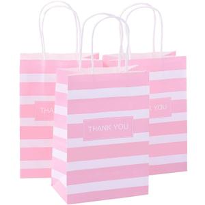 50Pcs Thank You Small Paper Gift Bags Bulk, 5.25" x 3.75" x 8" Kraft Paper Bag for Party Favors, Valentine's Day, Birthday, Wedding, Thanksgiving, Goodie, Retail, Employee Appreciation - Pink