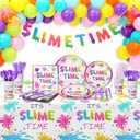 213 Pcs Slime Party Decorations Include Balloons Banner Tablecloth Plates Napkins Cups and Cutlery Set for Birthday Art Painting Slime Time Splatter Splash Supplies Party Decors, Serves 25