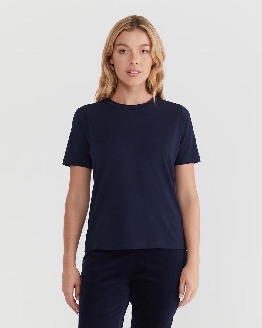  Womens T Shirts 2025 Short Sleeve Round Neck Shirts Cute Fit Summer Casual Tee Tops  Beach (Large) Navy