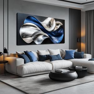 JuhaiArt Blue Wall Art Flow Painting Wall Decor for Office, 59"L x 29"W