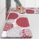 Anti Fatigue Kitchen Mats for Floor 2PCS,17"x47"+17"x29" Farmhouse Dahlia Kitchen Rugs Non Slip Rubber Backing,Waterproof Cushioned Standing Mat for Office,Laundry,Sink,Desk,Red
