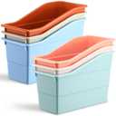 6 Pack Book Bins for Classroom Plastic Book Binder Holders Vertical Organizer Baskets Storage Boxes for Classroom Library Home Office Organization Stationery Supplies(Light Colors)