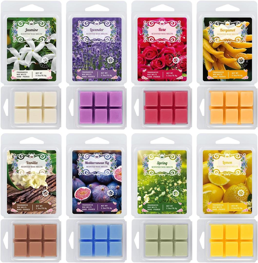 8 Scented Melted Wax Blocks 2.5 oz, Hand Poured Vegan Wax, Immersion Experience Set forYoga, Sleep, Reading and Meditation