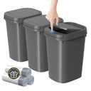 KSSKSS 3 Pack Bathroom Small Trash Can with Lid, 2.6 Gallon Slim Garbage Bin with Pop-Up Lid, 10L Plastic Wastebasket for Bedroom, Office, Kitchen, Toilet (Gray)