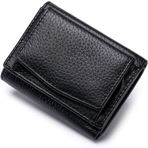 Small Wallet Women Genuine Leather RFID Blocking Trifold Tiny Wallets with Snap Coin Pouch 7 Card Solts