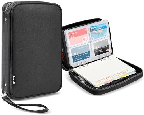 Zannaki A5 Zipper Binder, 6 Ring Personal Planner Journal Budget Binder Cover Case, Refillable Notebook Shell for Journal Diary File Album Photo Card Organizer Portable School Office Supplies, Black