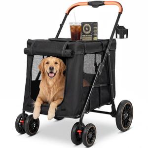 Dog Stroller for Large & Medium Dogs (Up to 80 lbs) Foldable Pet Stroller with Cup Holder & Dual Carbon Steel Support Bars, All-Terrain Wheels, Storage Pocket, Dog Wagon Strollers for Multiple Pets
