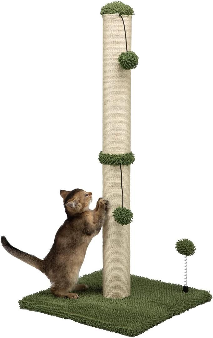 MECOOL 34 Tall Cat Scratching Post Premium Basics Kitten Scratcher Sisal Scratch Posts Trees with Hanging Ball for Indoor Cats (34 inches for Adult Cats, Cactus Green)