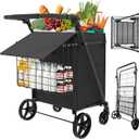 JIALIJIU 440 LBS Shopping Cart with Adjustable Handle, Waterproof Bag, 10-min Assembly Heavy-Duty Foldable Grocery Cart with 360 Swivel Wheels for Apartments, Laundry, Camping, Black
