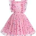 Kids Girls Confetti Polka Dots Butterfly Princess Party Wedding Flower Girl Dress Photography 3-10T (4-5T, Kids Pink Colourful)