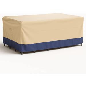 Tangkula Patio Table Set Cover, Outdoor Furniture Cover w/ Padded Handle & Click-Close Straps, Patio Furniture Cover with Air Vent, Heavy Duty PU Table & Chair Cover, 90”W x 50”D x 32”H