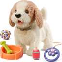 OR OR TU Walking Barking Toy Dog with Remote Control Leash, Plush Puppy Electronic Interactive Toys for Kids, Shake Tail,Pretend Dress Up Realistic Stuffed Animal Dog Age 3 4 5 6+ Years Old Best Gift