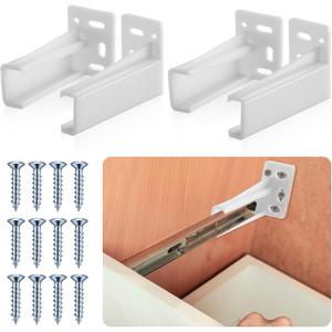 Chunful 2 Pair Rear Drawer Track Socket Back Plates Mounting Brackets Durable Plastic Drawer Track Back Plate Left and Right Close Locker Slides Socket for Repairing Replacing (White)