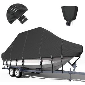 Trailerable T-Top Boat Cover Ture 1200D Solution Dyed Hard Top/T Top Boat Cover with 21 Windproof Straps, Motor Cover Fit 23'-25' Long Beam Width Up to 106" Center Console Boat with T Top Roof
