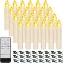 24PCS LED Flameless Taper Candles Flickering with Remote Timer, Battery Operated Waterproof Christmas Tree Candles, Warm White Window Candle Lights, Perfect for Christmas, Home Decoration (Ivory)