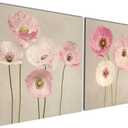 Gardenia Art - Pink Flowers Modern Canvas Wall Art 12x12 inch,2 Pcs, Stretched and Framed (12.00" x 12.00", Pink Poppies)