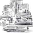 MALACASA Dinnerware Sets, 32 Pieces Porcelain Plates and Bowls Sets for 6, Marble Grey Dishes with Plates and Bowls, Cups and Saucers, Side Dish Plates, Square Dinner Set, Series Blance