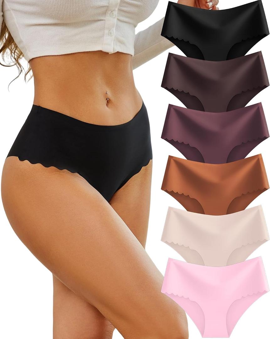 Sth Big High Waisted Seamless Underwear for Women No Show Panties Cheeky Scalloped Edge Bikini Breathable Briefs 6 Pack (XXL)