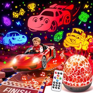 PIKOY Toddler Toy Cars Toy Projector | 6HD Films+15 Sounds+31 Colors+Remote Control+360Rotating | Egg Light for Nursery Toy Cars for Toddlers 1-3 Toys for Boys Age 4-7 Boy Birthday Gifts 1-8 Years