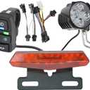 36V 48V Ebike Light Kit, Electric Bike Headlight Horn 100dB, Ebike Tail Light with Turn Signal, Fits Rear Rack Mount Holes 50mm 80mm