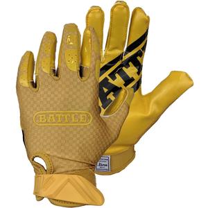 Battle Sports Triple Threat Wide Receiver Football Gloves, Ultra Stick Adult & Youth Gloves (Adult X-Large, Gold)