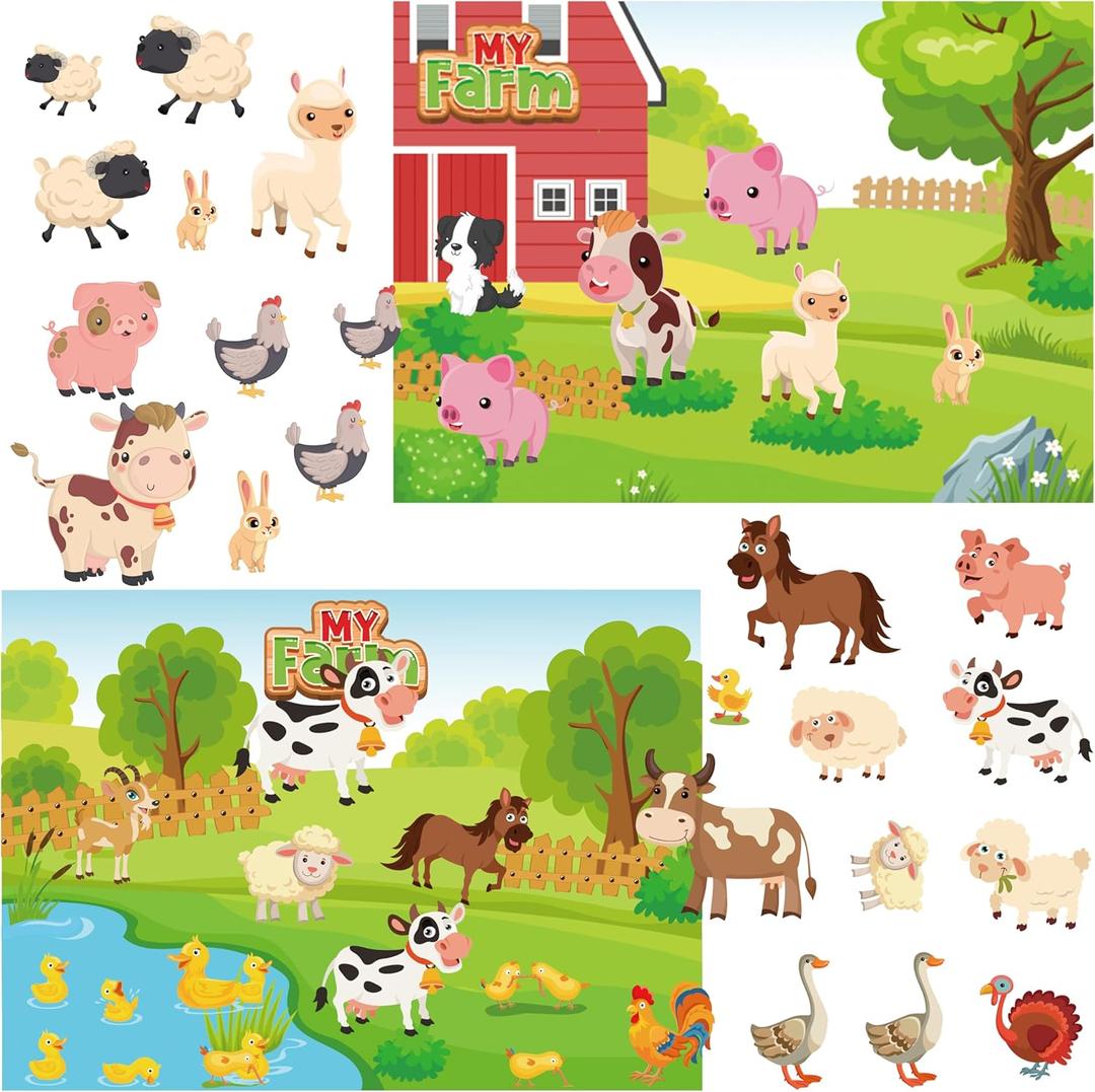 48 Sheets Farm Animals Stickers Party Favors Waterproof Stickers for Kids Animal Cute Stickers Wall Decal Self Adhesive Sticker for Farm Theme Party Decor