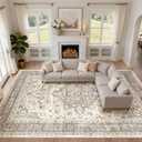 12x8 Area Rug Living Room: Washable Boho Large Neutral Vintage Soft Rugs Stain Resistant Farmhouse Non Slip Indoor Floor Carpet for Bedroom Nursery Kids Playroom Office Dining Room Home Decor- Brown