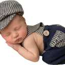 Newborn Baby Photoshoot Outfits Photography Props Baby Gentleman Outfits Boy Suspender Pants and Bow Tie with Beret Hat 0-1 Months