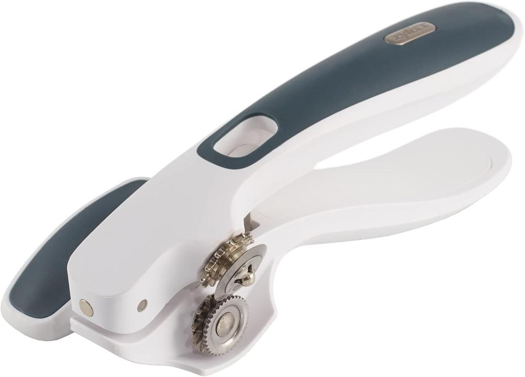 Zyliss E930043 Can Opener Lock and Lift, Plastic/Stainless Steel, White/Grey, Manual Tin Opener, Safe and Easy Lid Removal/Disposal, Lock and Unlock Safety, Dishwasher Safe