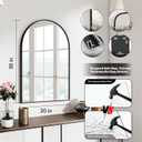 SCWF-GZ 30x20 Arch Mirror Rectangle Wall Mounted Hanging or Against Wall Aluminum Alloy Metal Frame Dressing Make-up Mirrors for Entryway Bedroom Bathroom Living Room 30 20 inch Black