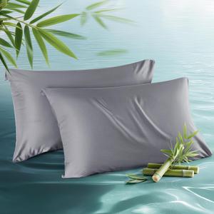 Bedsure Cooling Pillow Cases Queen Size Set of 2, Rayon Derived from Bamboo Cooling Pillowcases for Hot Sleepers, Soft & Breathable Cool Pillow Covers with Zipper, Dark Grey, Gifts, 20x30 Inches