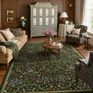 Moynesa Floral Washable 8x10 Rug, Large Rugs for Living Room, Green Soft 8 x 10 Boho Bedroom Rugs, Non Slip Botanical Ultra Thin Floor Carpet for Dining Room Nursery, Green