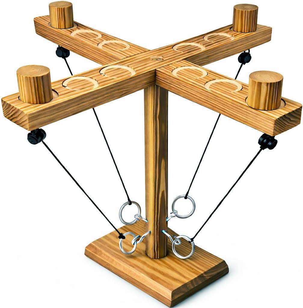 Ring Toss Game for Adults, Wooden Hook and Ring Game, Tabletop & Yard Games for Indoor Outdoor Social Play, Party Games for Family and Friends, Gift Idea