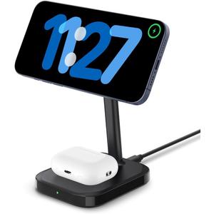 Spigen ArcField (MagFit) for MagSafe 2-in-1 Dual Magnetic Wireless Charging Stand Fast Wireless Charger for iPhone 16e 16 Pro Max Plus 15 14 13 12 Pro Max Airpods Pro 4 3 2nd gen Adapter Not Included