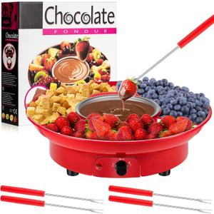 Lallisa Electric Fondue Pot Set, Chocolate Fondue Kit, Electric Fondue Maker, detachable Serving Trays with 4 Roasting Forks, gift Set for Date Night House Warming Melting Parties (Red)