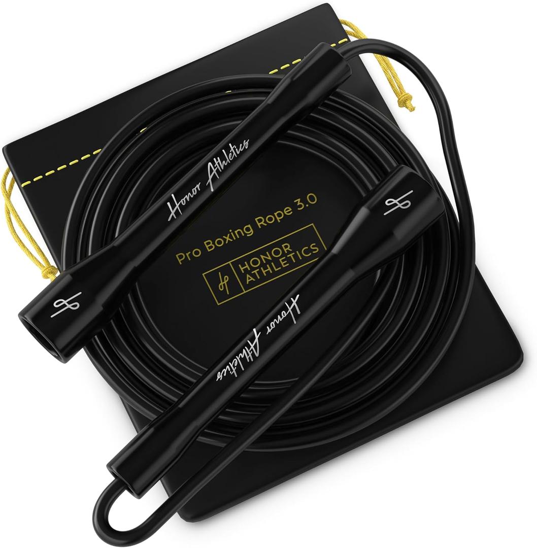 Honor Athletics | Pro Boxing Rope 3.0 | 5.3mm Jump Rope Indoor/Outdoor Adjustable For Boxing | Ultra-Durable, Non-Kinking TPU-PVC blend/Unbreakable Handles | Adjustable | Skipping Rope (Black Handle / Black Cord)
