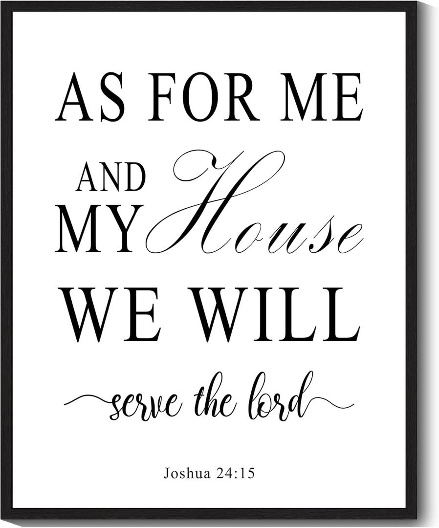 KUVIOKE Bible Inspirational Framed Wall Art Joshua 24:15 As for Me and My House We Will Serve The Lord Positive Rustic Prints Office Home Ready to Hang 8x10in (Black Framed)
