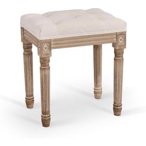 VONLUCE Ottoman Stool, Length: 15.7 inch, Width: 11.8 inch, Height: 18.5inch, Beige, with Padded Seat, Wood Frame, Button Tufted, for Dining, Living Room, Bedroom, Piano, Dressing, Vanity, Foot Rest