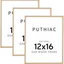 puthiac 12x16 Solid Oak Wood Picture Frame, Fits 8x12 with Mat or 12x16 Without Mat, Wall Display Only, Vertical or Horizontal, Plexi Front, 3 Pack, Natural Oak