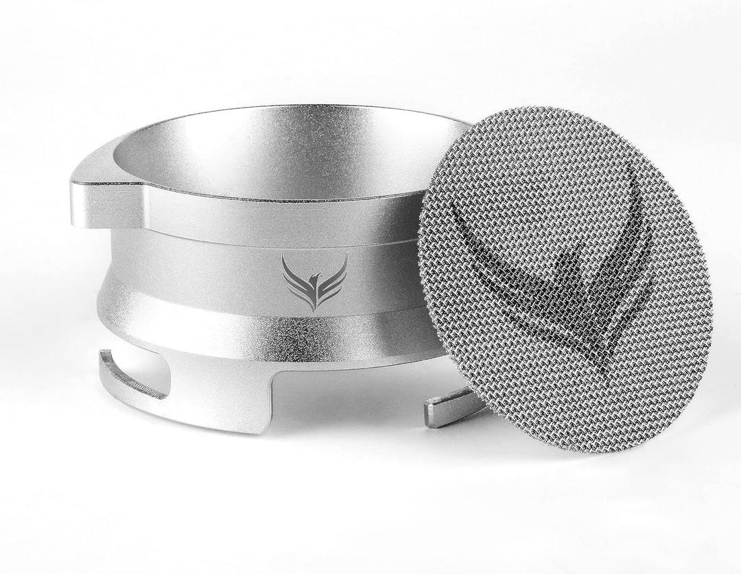 54mm Dosing Funnel Espresso Puck Screen Set KNODOS Grinder Trigger Portafilter Funnel and Filter Compatible with Breville 54mm Portafilters (Silver)