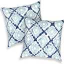 Outdoor Throw Pillows 16x16 Inch, Water Repellent Patio Pillows with Inners Set of 2 for Patio Furniture Home Garden, Boho Geometry Blue