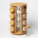 Rotating Bamboo Spice Rack with Spices Included & 5-Year Free Spice Refill Program – Revolving Countertop Spice Rack with Glass Jars