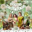 30th Birthday Decorations for Her, Sage Green 30th Bday Decorations for Women Happy Birthday Banner Green Gold Balloons Crown Sash Fringe Curtain Tablecloth Cake Topper for Bday Decor